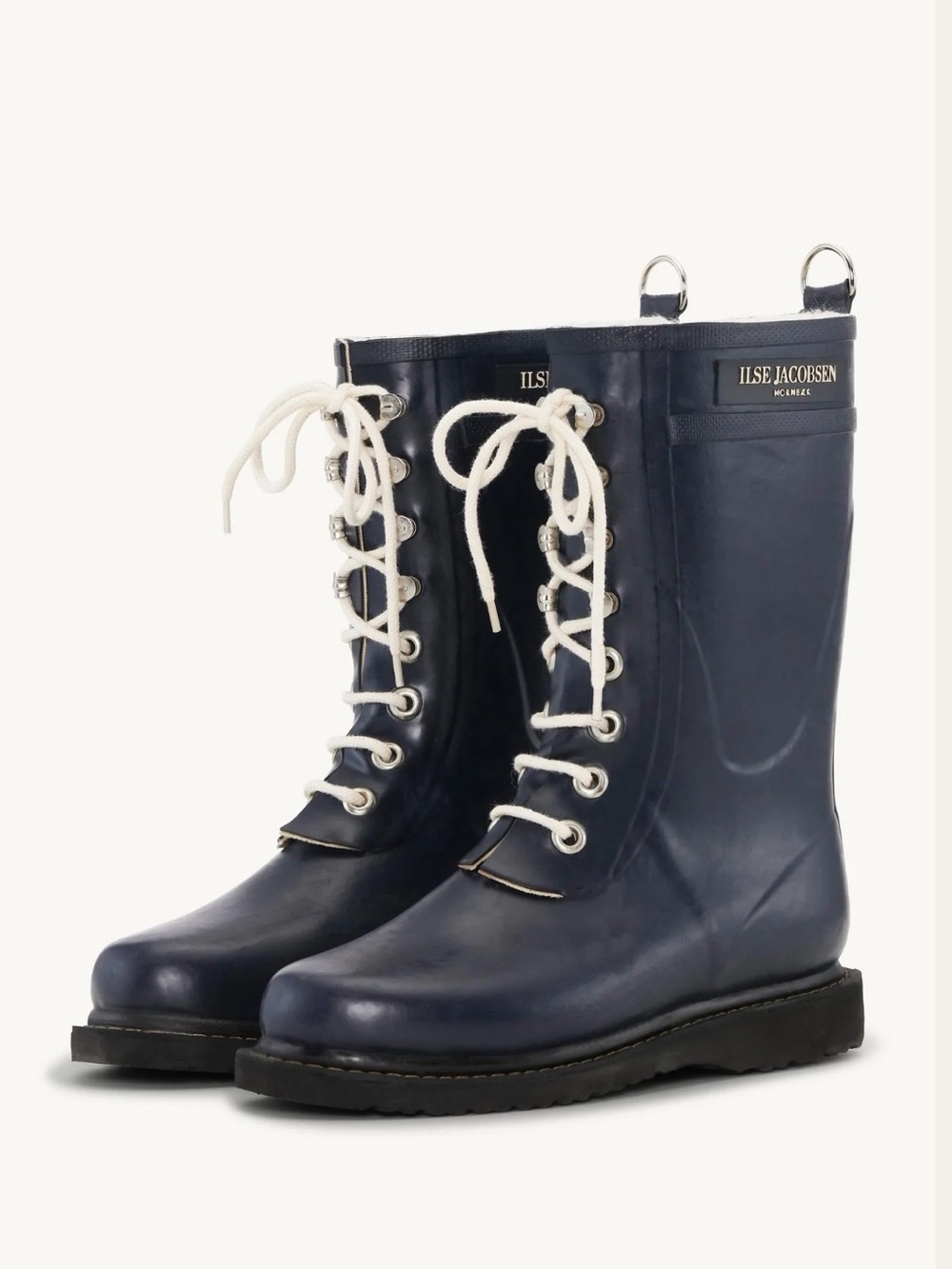 Ilse Jacobsen Navy Rubber Lace-Up Rain Boots with White Laces